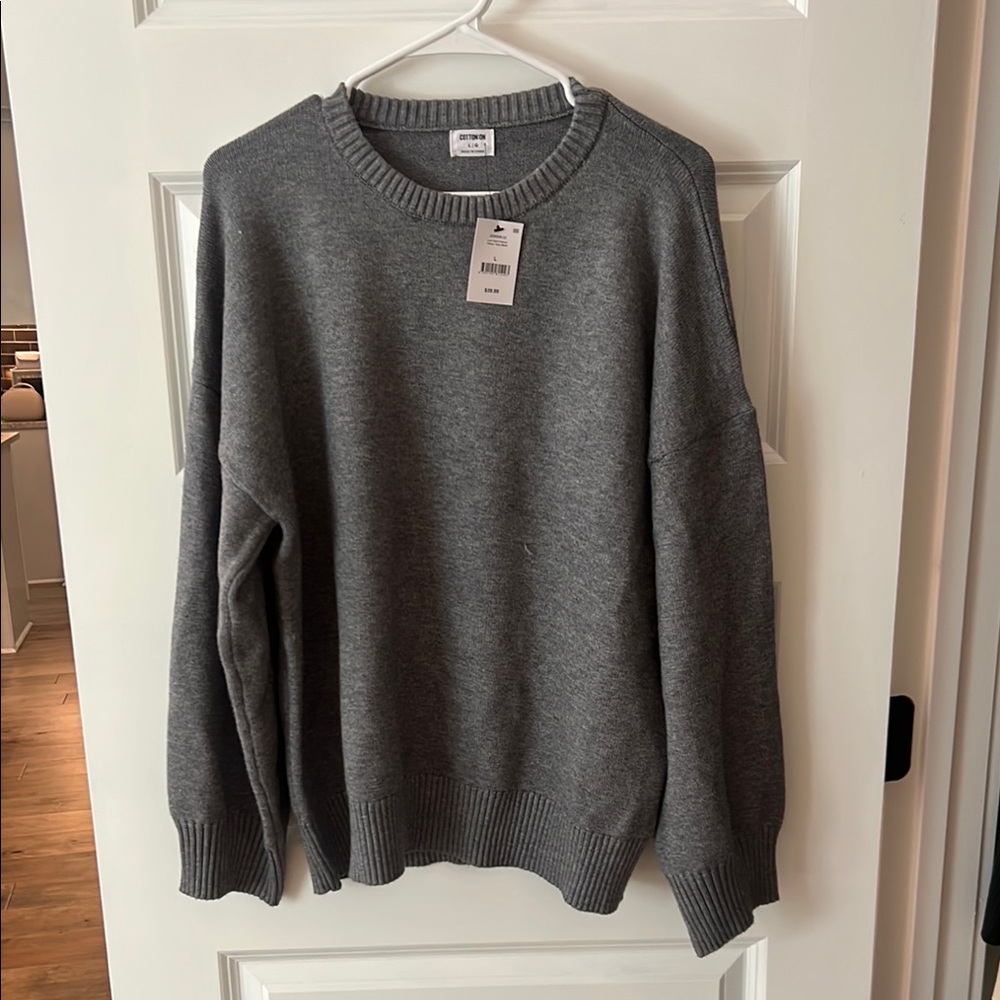 Cotton On Gray Crewneck Sweater with Ribbed Details